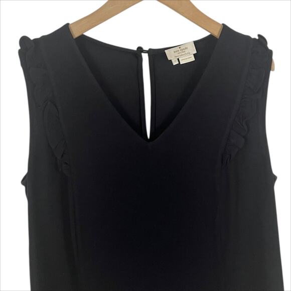 Kate Spade Black V-Neck Sleeveless Ruffle Knit Tank Top Size 2 - Picture 3 of 6